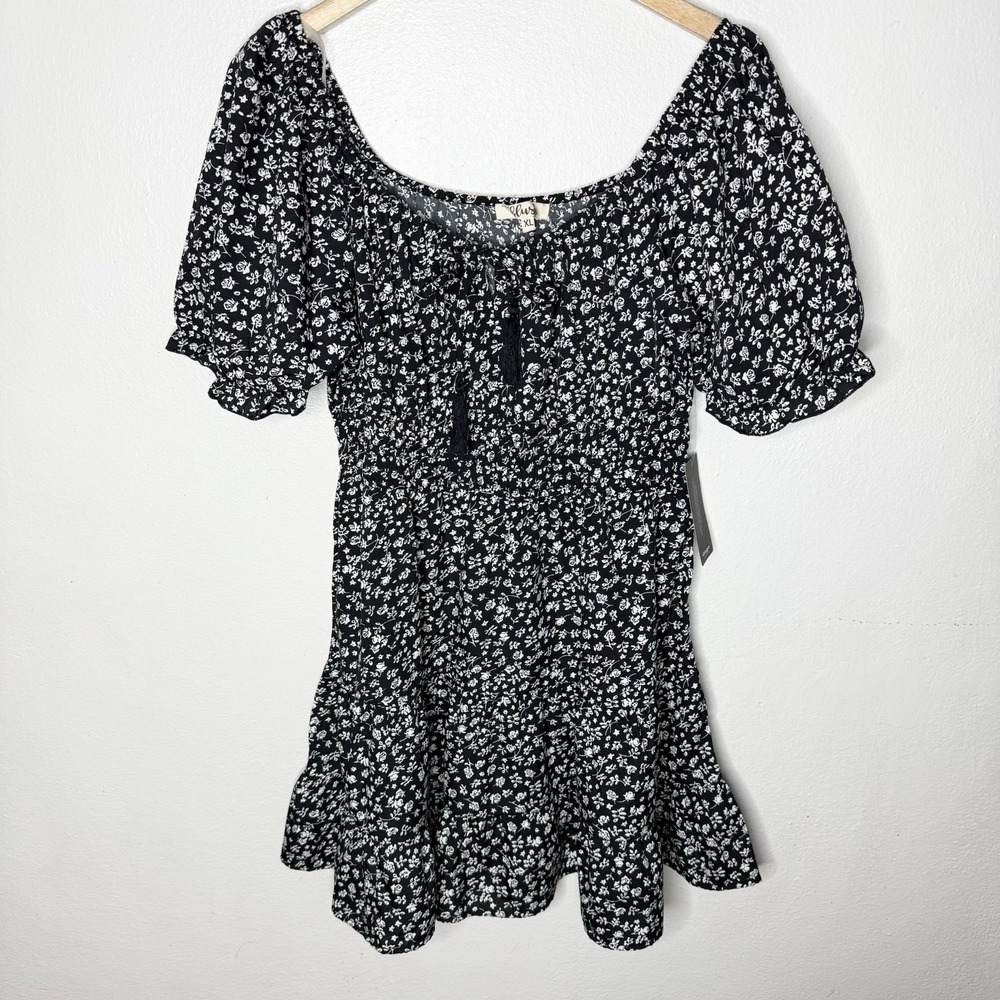 New Hint Of Blush Smocked Milkmaid Mini Puffed Sleeve Dress Womens XL Black